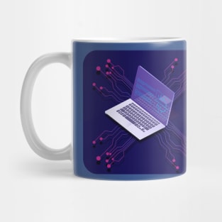 Notebook Isometric Vector Desktop with Open Laptop Mug